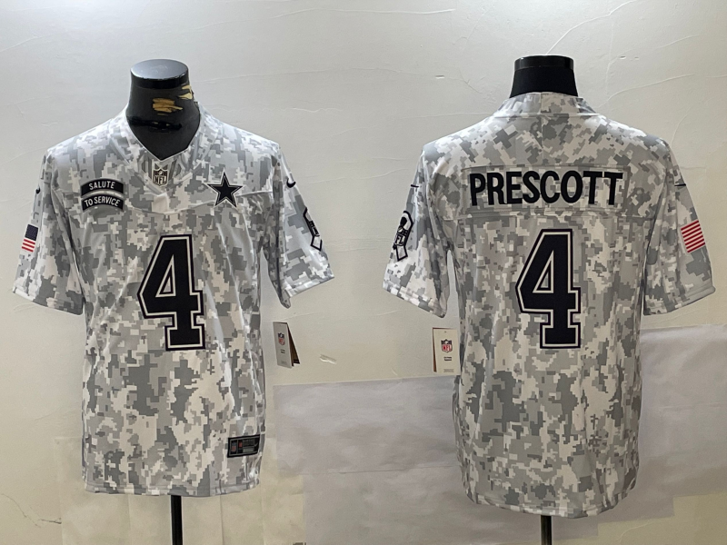 Men's Dallas Cowboys Dak Prescott #4 Arctic Camo 2024 Salute to Service Limited Jersey
